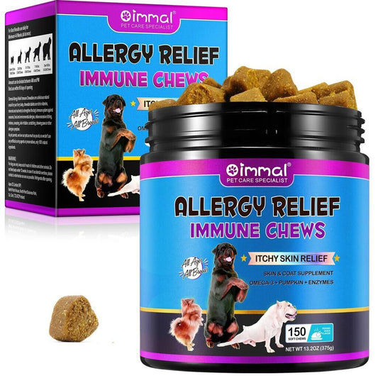 Dog Allergy Itchy Relief - 150 Immune System Support Chews with Duck Flavour.